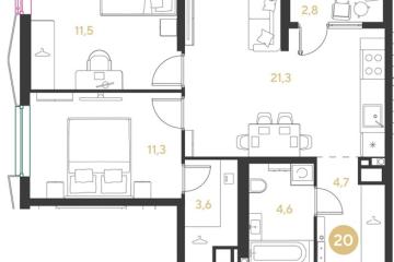 Фото №1: 2-комнатная квартира 59 м², 3/18 эт. - Краснодар, мкр. Прикубанский внутригородской округ,