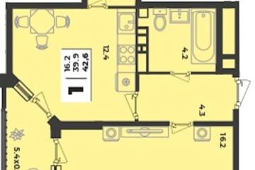 Фото №1: 1-комнатная квартира 42 м², 6/9 эт. - Краснодар, мкр. жилой комплекс Зелёная Территория,