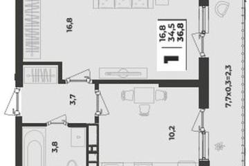 Фото №1: 1-комнатная квартира 36 м², 7/9 эт. - Краснодар, мкр. жилой комплекс Зелёная Территория,