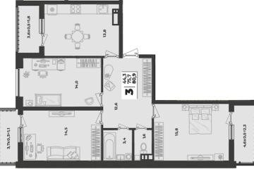 Фото №1: 3-комнатная квартира 80 м², 8/9 эт. - Краснодар, мкр. жилой комплекс Зелёная Территория,