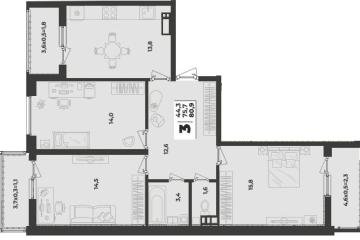 Фото №1: 3-комнатная квартира 80 м², 9/9 эт. - Краснодар, мкр. жилой комплекс Зелёная Территория,