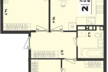 Фото №1: 2-комнатная квартира 63 м², 5/9 эт. - Краснодар, мкр. жилой комплекс Зелёная Территория,