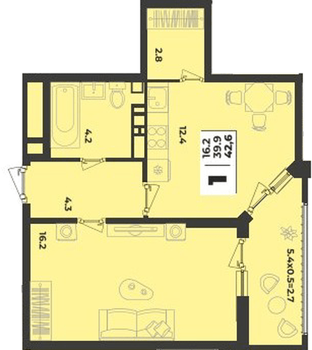 Фото №1: 1-комнатная квартира 42&nbsp;м², 4/9&nbsp;эт. - Краснодар, Прикубанский внутригородской округ, мкр. жилой комплекс Зелёная Территория
