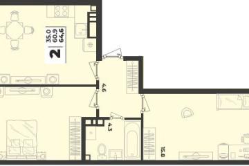 Фото №1: 2-комнатная квартира 64 м², 8/9 эт. - Краснодар, мкр. жилой комплекс Зелёная Территория,