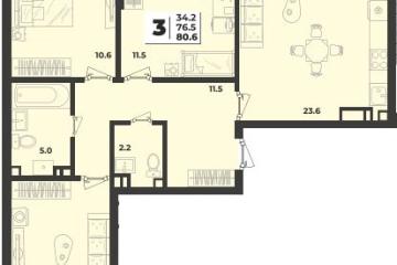 Фото №1: 3-комнатная квартира 80 м², 8/9 эт. - Краснодар, мкр. жилой комплекс Зелёная Территория,