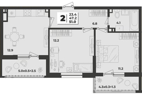 Фото №1: 2-комнатная квартира 51&nbsp;м², 8/9&nbsp;эт. - Краснодар, Прикубанский внутригородской округ, мкр. жилой комплекс Зелёная Территория