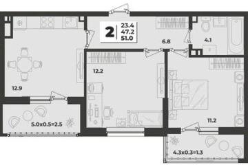 Фото №1: 2-комнатная квартира 51 м², 9/9 эт. - Краснодар, мкр. жилой комплекс Зелёная Территория,