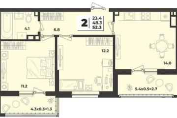 Фото №1: 2-комнатная квартира 52 м², 4/9 эт. - Краснодар, мкр. жилой комплекс Зелёная Территория,