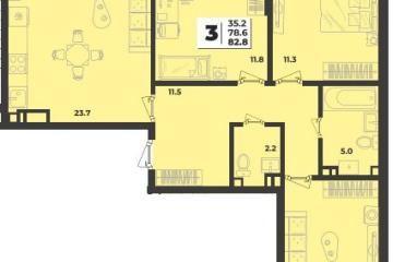 Фото №1: 3-комнатная квартира 82 м², 3/9 эт. - Краснодар, мкр. жилой комплекс Зелёная Территория,