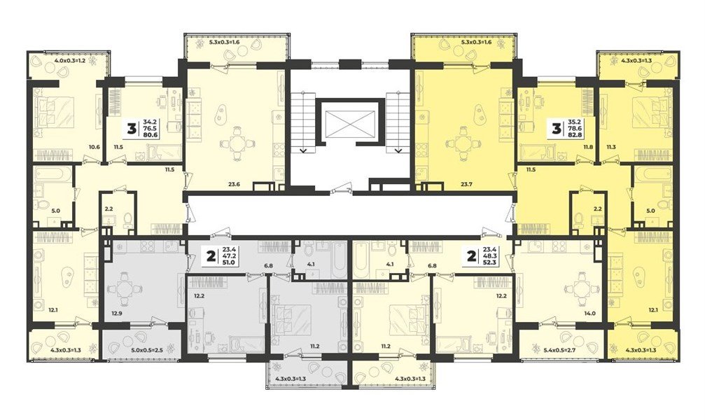 Фото №8: 3-комнатная квартира 82&nbsp;м², 5/9&nbsp;эт. - Краснодар, Прикубанский внутригородской округ, мкр. жилой комплекс Зелёная Территория