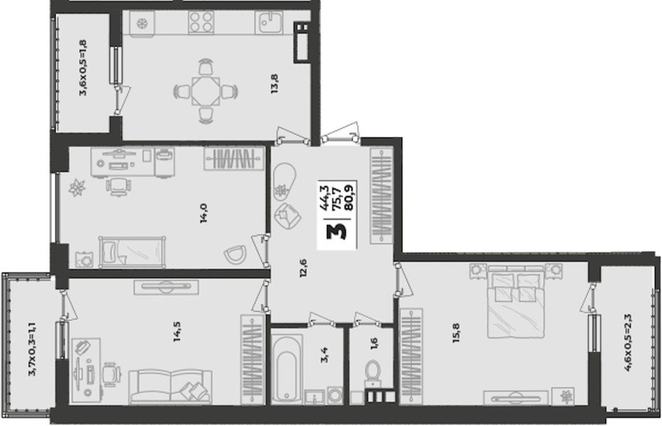 Фото №1: 3-комнатная квартира 80&nbsp;м², 6/9&nbsp;эт. - Краснодар, Прикубанский внутригородской округ, мкр. жилой комплекс Зелёная Территория