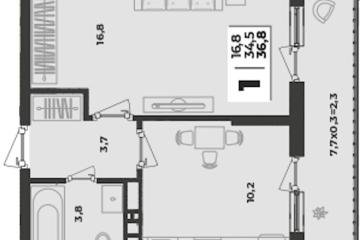 Фото №1: 1-комнатная квартира 36 м², 6/9 эт. - Краснодар, мкр. жилой комплекс Зелёная Территория,
