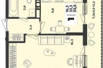 Фото №1: 1-комнатная квартира 35 м², 3/9 эт. - Краснодар, мкр. жилой комплекс Зелёная Территория,