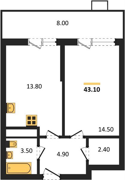 Фото №1: 1-комнатная квартира 43&nbsp;м², 15/16&nbsp;эт. - Яблоновский, мкр. ЖК Мегасити