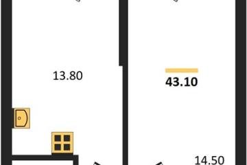 Фото №1: 1-комнатная квартира 43 м², 16/16 эт. - Яблоновский, мкр. ЖК Мегасити,
