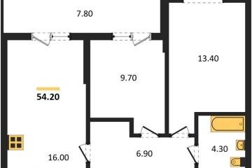 Фото №1: 2-комнатная квартира 54 м², 10/16 эт. - Яблоновский, мкр. ЖК Мегасити,