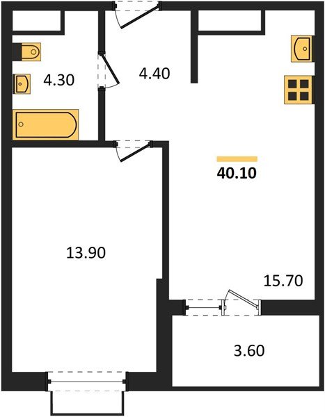 Фото №1: 1-комнатная квартира 40&nbsp;м², 12/16&nbsp;эт. - Яблоновский, мкр. ЖК Мегасити