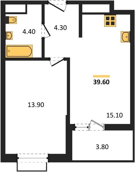 Фото №1: 1-комнатная квартира 39&nbsp;м², 13/16&nbsp;эт. - Яблоновский, мкр. ЖК Мегасити