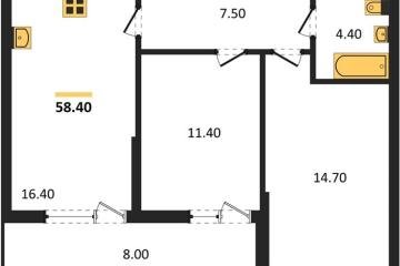 Фото №1: 2-комнатная квартира 58 м², 6/16 эт. - Яблоновский, мкр. ЖК Мегасити,