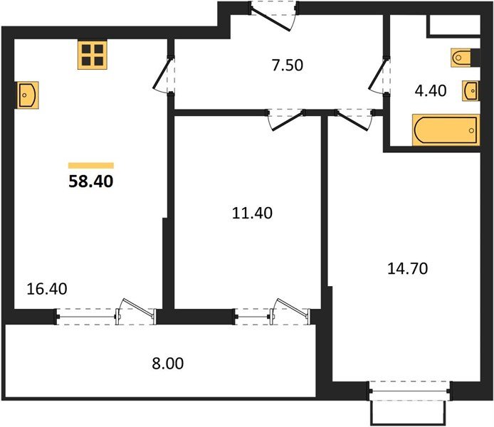 Фото №1: 2-комнатная квартира 58&nbsp;м², 16/16&nbsp;эт. - Яблоновский, мкр. ЖК Мегасити