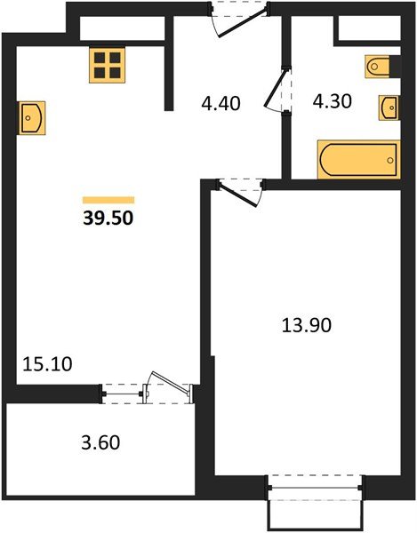 Фото №1: 1-комнатная квартира 39&nbsp;м², 16/16&nbsp;эт. - Яблоновский, мкр. ЖК Мегасити