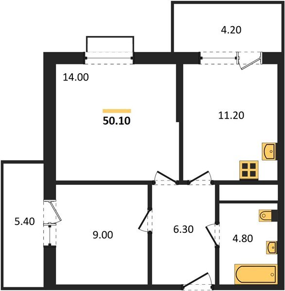 Фото №1: 2-комнатная квартира 50&nbsp;м², 12/16&nbsp;эт. - Яблоновский, мкр. ЖК Мегасити
