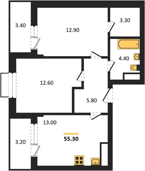 Фото №1: 2-комнатная квартира 55&nbsp;м², 2/16&nbsp;эт. - Яблоновский, мкр. ЖК Мегасити