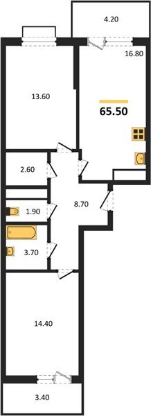 Фото №1: 2-комнатная квартира 65&nbsp;м², 15/16&nbsp;эт. - Яблоновский, мкр. ЖК Мегасити