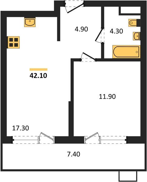 Фото №1: 1-комнатная квартира 42&nbsp;м², 5/16&nbsp;эт. - Яблоновский, мкр. ЖК Мегасити