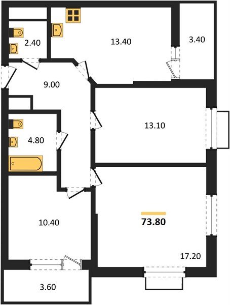 Фото №1: 3-комнатная квартира 73&nbsp;м², 2/16&nbsp;эт. - Яблоновский, мкр. ЖК Мегасити
