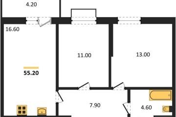 Фото №1: 2-комнатная квартира 55 м², 16/16 эт. - Яблоновский, мкр. ЖК Мегасити,