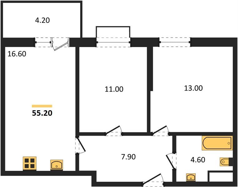 Фото №1: 2-комнатная квартира 55&nbsp;м², 16/16&nbsp;эт. - Яблоновский, мкр. ЖК Мегасити