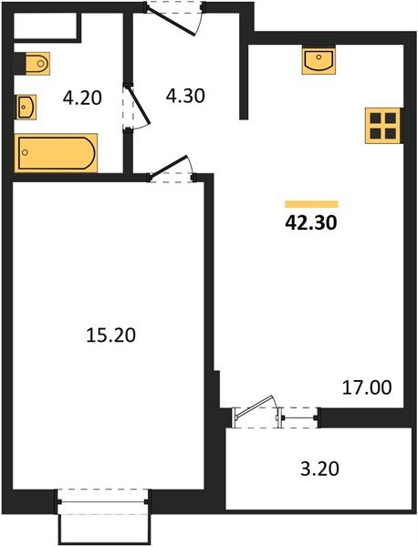 Фото №1: 1-комнатная квартира 42&nbsp;м², 12/16&nbsp;эт. - Яблоновский, мкр. ЖК Мегасити