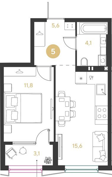 Фото №1: 1-комнатная квартира 40&nbsp;м², 2/9&nbsp;эт. - Краснодар, мкр. Прикубанский внутригородской округ