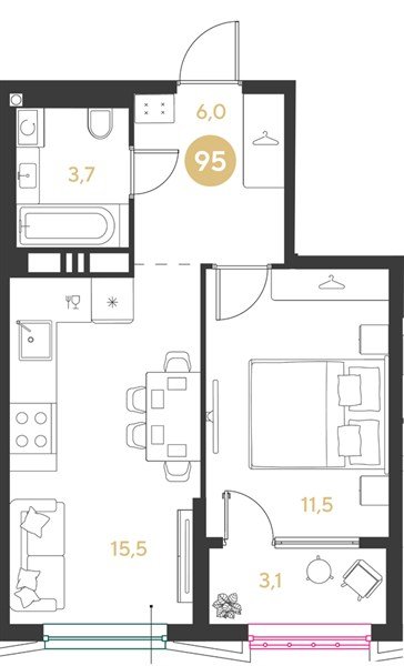 Фото №1: 1-комнатная квартира 39&nbsp;м², 17/18&nbsp;эт. - Краснодар, мкр. Прикубанский внутригородской округ
