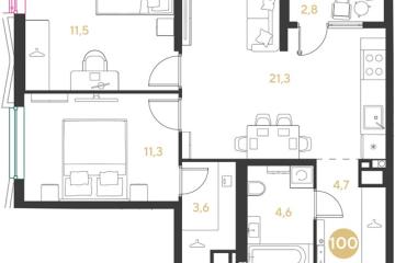 Фото №1: 2-комнатная квартира 59 м², 3/18 эт. - Краснодар, мкр. Прикубанский внутригородской округ,
