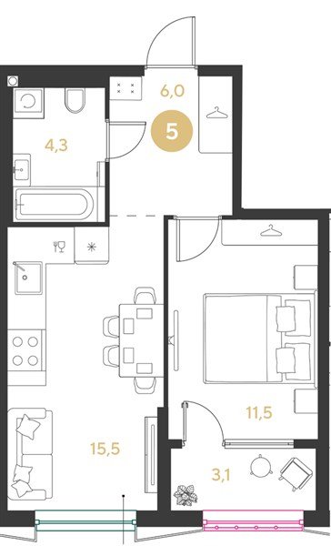 Фото №1: 1-комнатная квартира 40&nbsp;м², 2/18&nbsp;эт. - Краснодар, мкр. Прикубанский внутригородской округ