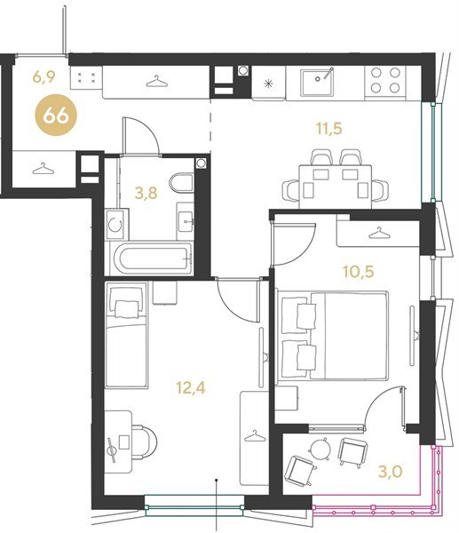Фото №1: 2-комнатная квартира 48&nbsp;м², 3/9&nbsp;эт. - Краснодар, мкр. Прикубанский внутригородской округ