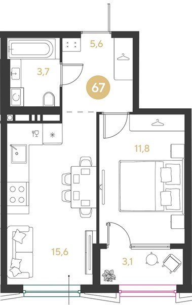 Фото №1: 1-комнатная квартира 39&nbsp;м², 3/9&nbsp;эт. - Краснодар, мкр. Прикубанский внутригородской округ