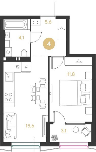 Фото №1: 1-комнатная квартира 40&nbsp;м², 2/9&nbsp;эт. - Краснодар, мкр. Прикубанский внутригородской округ