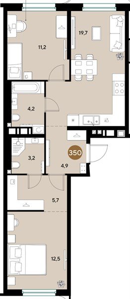 Фото №1: 2-комнатная квартира 61&nbsp;м², 3/18&nbsp;эт. - Краснодар, Прикубанский внутригородской округ, ЖК Грейд, мкр. ЖК Грейд