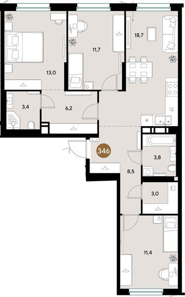 Фото №1: 3-комнатная квартира 79&nbsp;м², 3/18&nbsp;эт. - Краснодар, Прикубанский внутригородской округ, ЖК Грейд, мкр. ЖК Грейд