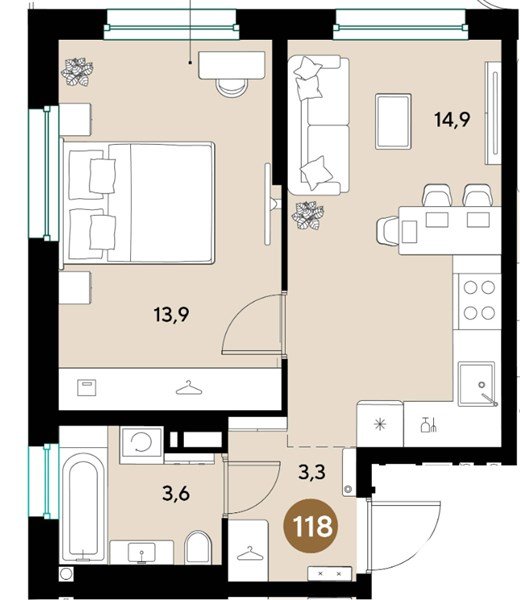 Фото №1: 1-комнатная квартира 35&nbsp;м², 13/18&nbsp;эт. - Краснодар, Прикубанский внутригородской округ, ЖК Грейд, мкр. ЖК Грейд