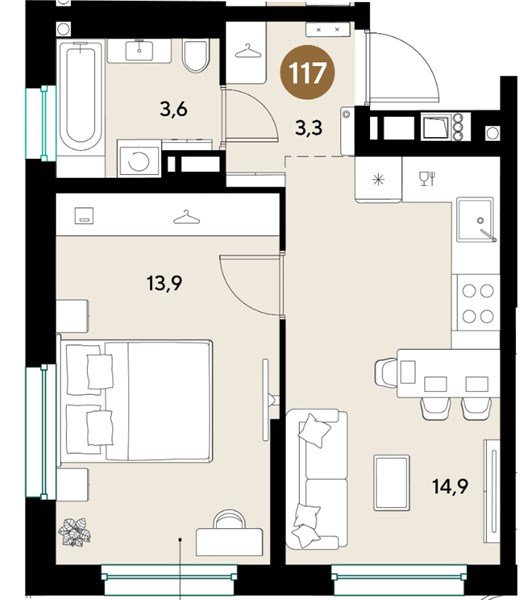 Фото №1: 1-комнатная квартира 35&nbsp;м², 14/18&nbsp;эт. - Краснодар, Прикубанский внутригородской округ, ЖК Грейд, мкр. ЖК Грейд