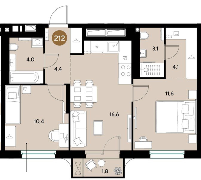 Фото №1: 2-комнатная квартира 56&nbsp;м², 2/18&nbsp;эт. - Краснодар, Прикубанский внутригородской округ, ЖК Грейд, мкр. ЖК Грейд