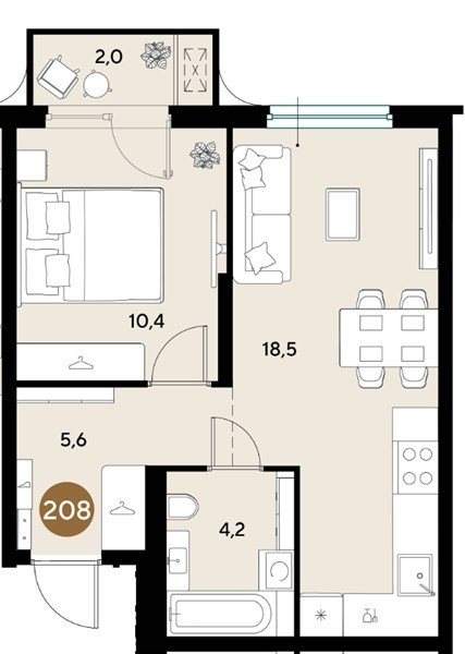 Фото №1: 1-комнатная квартира 40&nbsp;м², 2/18&nbsp;эт. - Краснодар, Прикубанский внутригородской округ, ЖК Грейд, мкр. ЖК Грейд