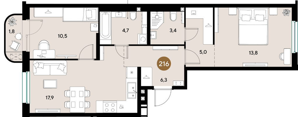Фото №1: 2-комнатная квартира 63&nbsp;м², 2/18&nbsp;эт. - Краснодар, Прикубанский внутригородской округ, ЖК Грейд, мкр. ЖК Грейд