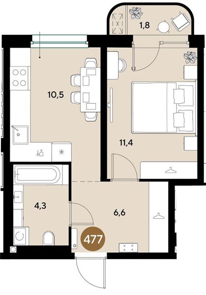 Фото №1: 1-комнатная квартира 34&nbsp;м², 2/18&nbsp;эт. - Краснодар, Прикубанский внутригородской округ, ЖК Грейд, мкр. ЖК Грейд