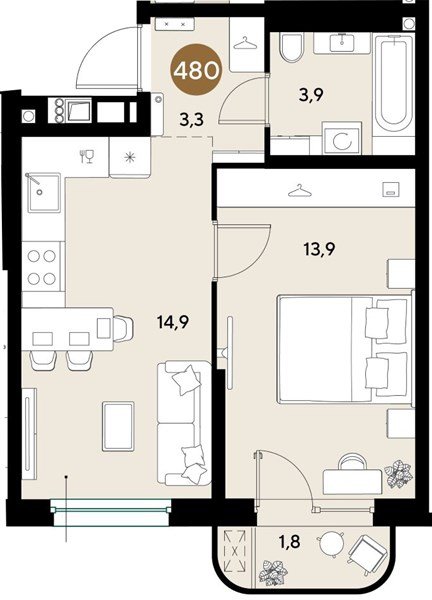 Фото №1: 1-комнатная квартира 37&nbsp;м², 2/18&nbsp;эт. - Краснодар, Прикубанский внутригородской округ, ЖК Грейд, мкр. ЖК Грейд