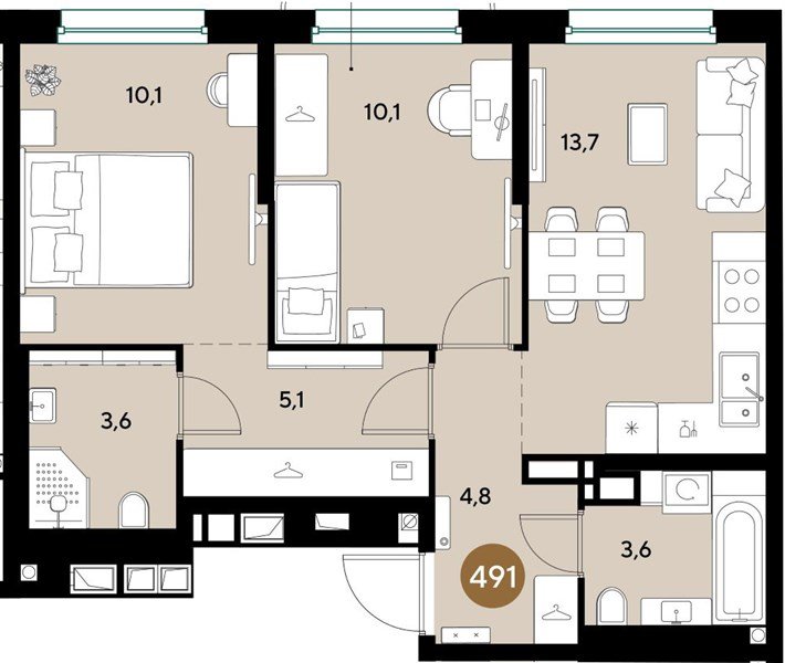 Фото №1: 2-комнатная квартира 51&nbsp;м², 3/18&nbsp;эт. - Краснодар, Прикубанский внутригородской округ, ЖК Грейд, мкр. ЖК Грейд